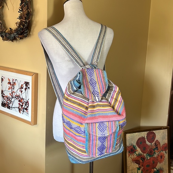 PINZON 100% Cotton Backpack Aztec Stripe / Geometric Summer Soft Travel Rainbow - Picture 2 of 16